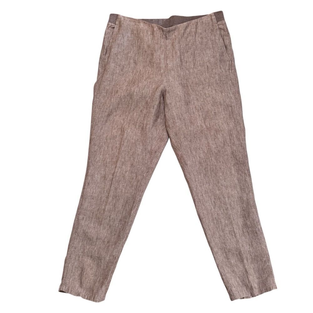 J.Jill Love Linen 100% Linen Tan Beige Pants Pull On Elastic Waist Size Medium